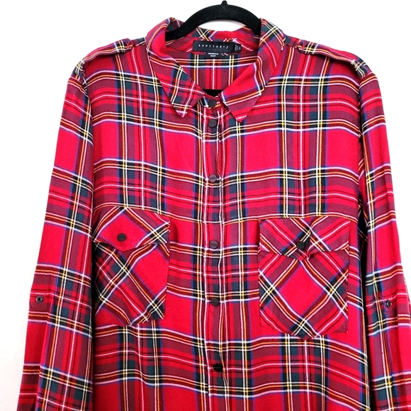 Sanctuary Red Plaid Boyfriend Shirt size XL - Picture 7 of 14